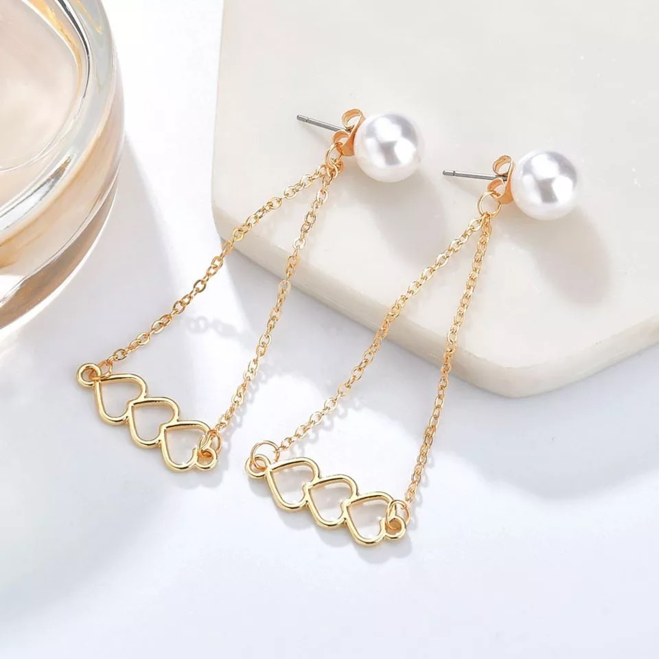 Hollow Hearts Pearl Stud Drop Earrings 15$
